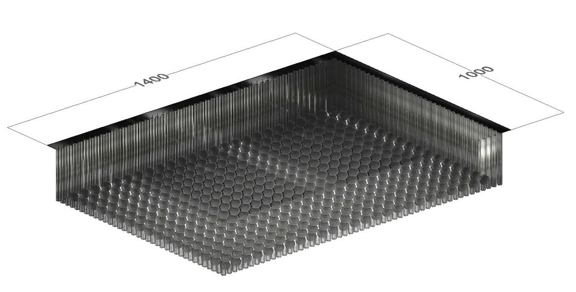 Đèn pha lê áp trần Asfour PL024 mâm inox gương đen âm trần 1400x1000xH200, ống lục giác và hạt pha lê D40 Asfour